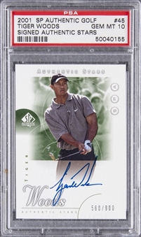 2001 SP Authentic Golf "Authentic Stars" Autograph #45 Tiger Woods Signed Rookie Card (#560/900) - PSA GEM MT 10